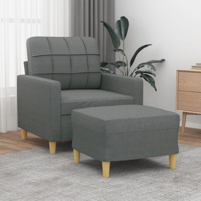 vidaXL Fotoliu canapea cu taburet, gri &amp;icirc;nchis, 60 cm, textil 3200994 foto