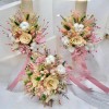 Set buchet, lumanari cu trandafiri criogenati si plante naturale uscate, lumanari tip fagure Peach Fuzz Multicolor, Eventissimi&reg;
