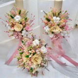 Set buchet, lumanari cu trandafiri criogenati si plante naturale uscate, lumanari tip fagure Peach Fuzz Multicolor, Eventissimi&reg;