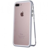 Husa Apple iPhone 7 Magnetica 360 grade Silver MyStyle Perfect Fit cu spate de sticla securizata premium + folie de sticla gratis