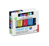 Cumpara ieftin Tempera acrilica Morocolor Primo 75 ml, 5 culori de baza: alb, galben, rosu, albastru