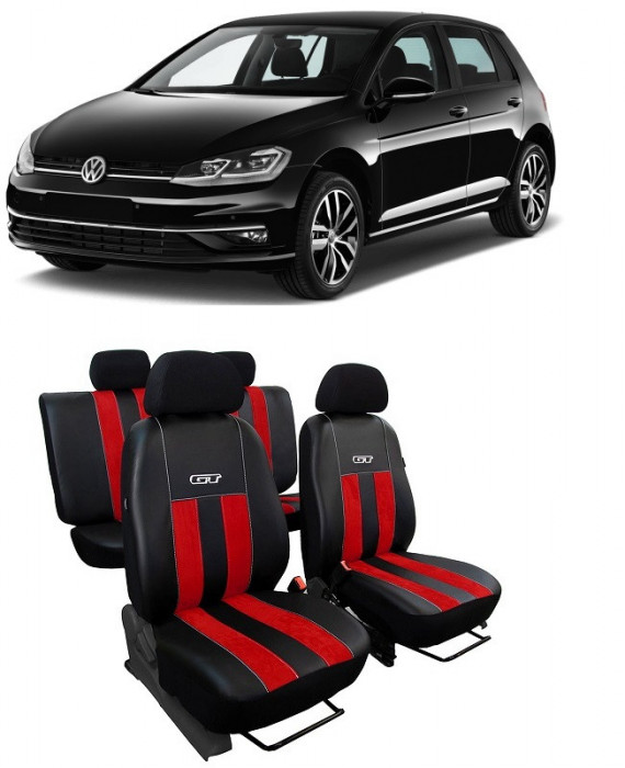 Huse scaune auto piele si textil VW GOLF VII (2012-2019) Negru+Rosu