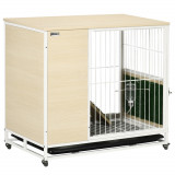 PawHut Cusca Mobilă pentru Iepuri cu Roți și Tavă Detașabilă, Design Modern, 78x52.5x76.5 cm, Stejar | Aosom Romania