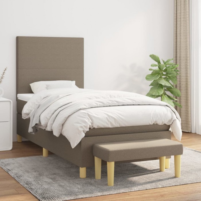 vidaXL Pat box spring cu saltea, gri taupe, 100x200 cm, textil 3136977