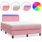 Cumpara ieftin Pat cu arcuri cu saltea si LED, roz, 120x220 cm, catifea