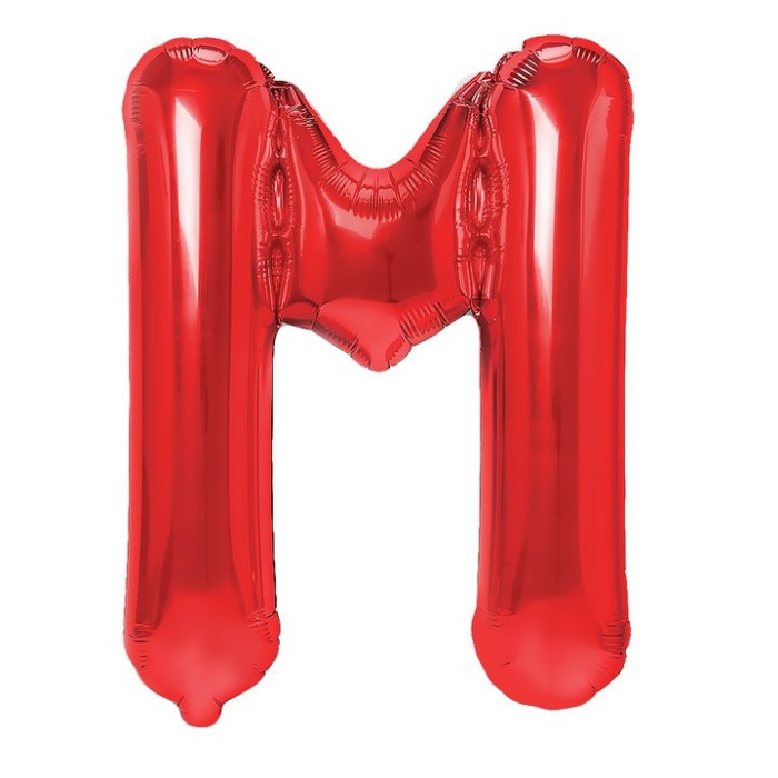 Balon folie metalizata litera m, flippy, 40 cm, umflati cu heliu sau aer, ambalaj individual, pai inclus, rosu