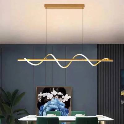Lustra LED suspendata cu telecomanda AMINIA 80W, Liniara, lumina Rece/Calda/Neutra, Dimabila, Auriu, Inaltime Reglabila ModernLight Concept foto