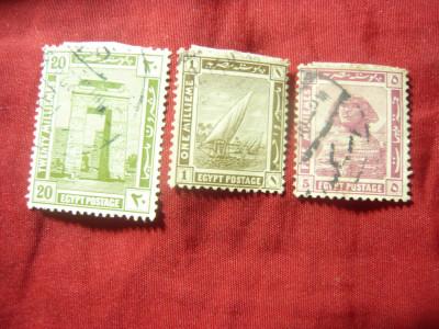 3 Timbre Egipt 1914 - Motive locale , val. 1m , 5m ,20m stampilate foto