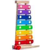 Cumpara ieftin Xilofon pentru copii, 8 tonuri, carcasa din lemn, bete incluse, jucarie educativa pentru ritm si muzicalitate, culori curcubeu, 24 x 12.5 cm