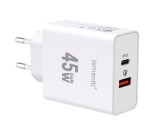 Lemontti Incarcator Retea GaN Fast Charge 45W 1x USB-C 1x USB-A Alb
