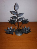 Suport lumanare metalica cu 4 brate forma floare de lotus 26.5 cm