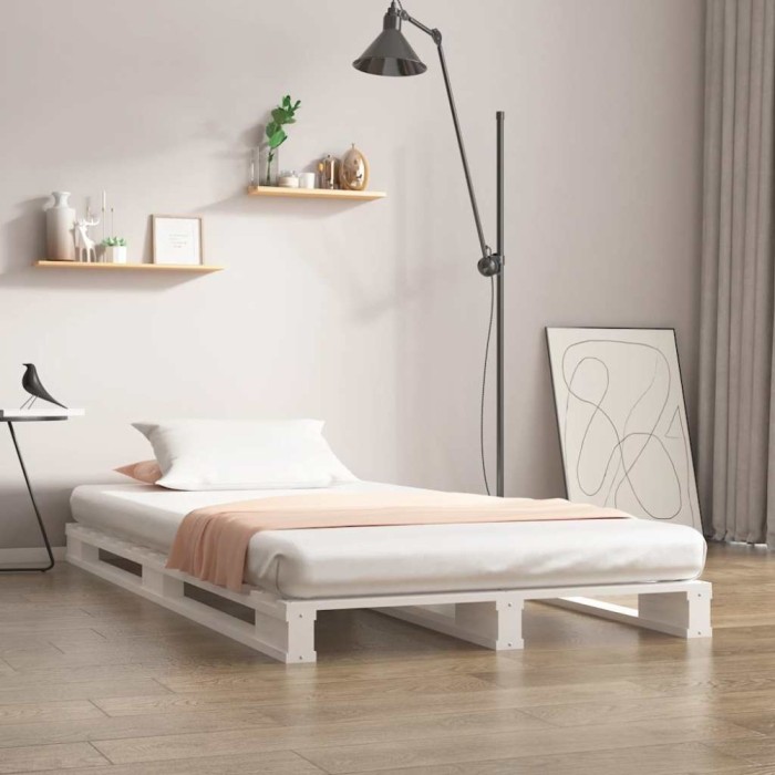 vidaXL Cadru de pat Single 3FT, alb, 90x190 cm, lemn masiv de pin