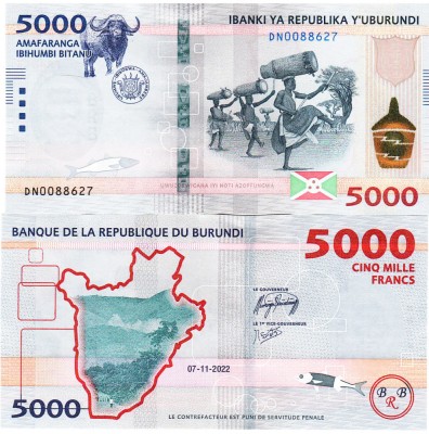 Burundi 5 000 Franci 2022 P-58 UNC foto