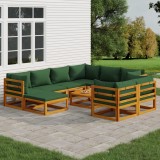 Gossi set mobilier de gradina cu perne verzi, 10 piese, lemn masiv