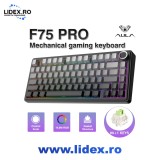 Tastatura Mecanica Gaming Wireless, AULA F75 PRO, 3 Moduri (Bluetooth/2.4G/Cablu), Hot-Swap, RGB, Anti-Ghosting, Compacta 75%, 4000mAh Baterie, 266h A