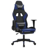 Cumpara ieftin Scaun de gaming masaj/suport picioare negru/albastru piele eco