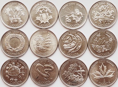 01B32 Canada set 12 monede 2000 25 cents - serie completa UNC foto