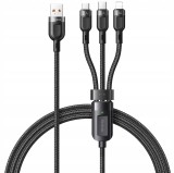Cablu Mcdodo, 3 &Icirc;n 1, Pentru Iphone, Micro Usb, Usb-C, &Icirc;ncărcare Rapidă, 6A, 65W, Qc 4, 1,2 M, Negru