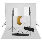 Cumpara ieftin Set studio foto cu lumini softbox, fundal si reflector
