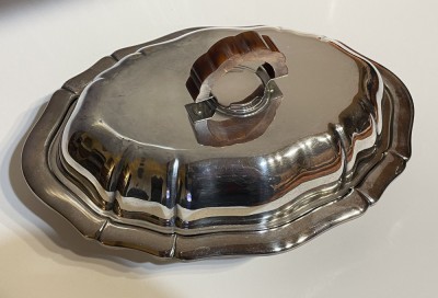 Castron cu capac stil Art Deco, marcaj Prima NS, cu maner din ebonita, anii 1930 foto