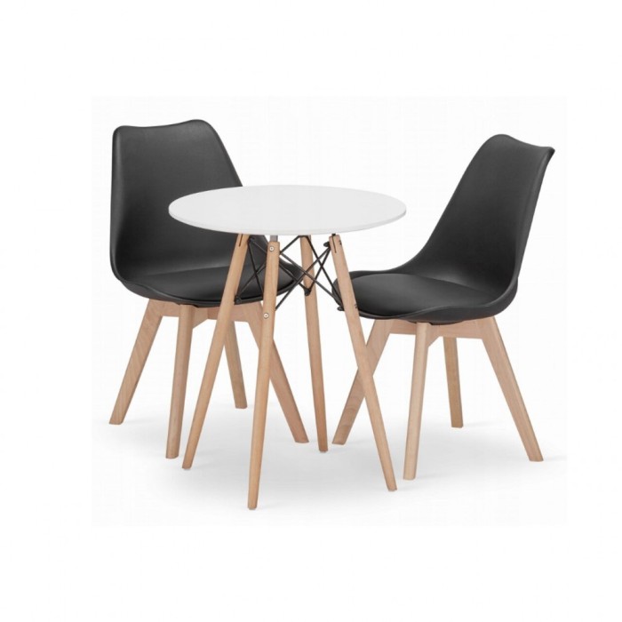 Set masa rotunda stil scandinav + 2 scaune Mark negru, Artool, MDF si lemn, 60x72 cm