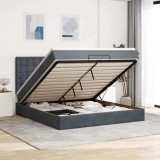 Cadru Pat Otoman vidaXL 160x200 Gri &Icirc;nchis Catifea cu Saltea Arcuri, Topper &amp; Depozitare