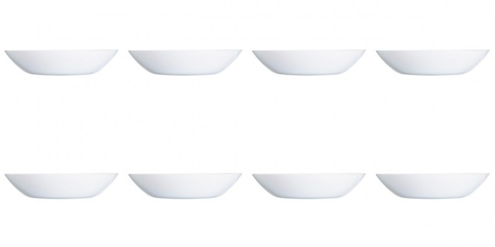 Set farfurii 8 piese, farfurii adanci, opal, albe, diametru 20 cm