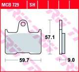 Set placute frana spate TRW MCB729SH - Suzuki GSX-R 600-750 (04-05) - GSF 650 Bandit (05-06) - GSX-R 1000 (01-06)