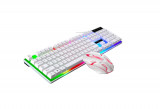 Kit mouse si tastatura cu fir, Lumini LED Combo gaming, laptop, alb OMC