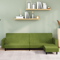 Canapea extensibila cu taburet, 2 locuri, verde deschis catifea GartenMobel Dekor foto