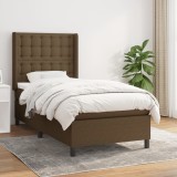 Cumpara ieftin Pat box spring cu saltea, maro &icirc;nchis, 90x200 cm, textil