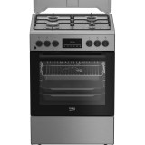 Aragaz mixt Beko FBSM62320TXD, 4 arzatoare, Iluminare cuptor, Aprindere electrica, Argintiu