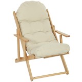 HOMCOM Fotoliu pliant și &icirc;nclinat din lemn, fotoliu relaxant confortabil cu pernă capitonată groasă | Aosom Romania