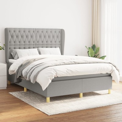 vidaXL Pat box spring cu saltea, gri deschis, 140x190 cm, textil 3128757 foto