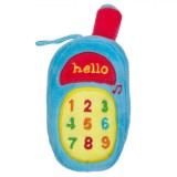 Jucărie Zornăitoare, Telefon Mobil din Pluș, Culoare Bleu, Lungime 16 cm, Oem