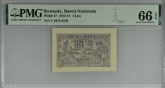 1 leu 1915 PMG66 unc bancnota gradata
