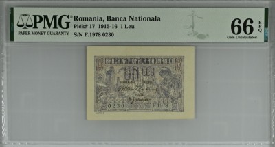 1 leu 1915 PMG66 unc bancnota gradata foto