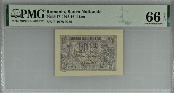 1 leu 1915 PMG66 unc bancnota gradata