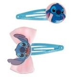Agrafe de păr pentru copii, Bleu cu glitter și fundă roz, Model Stitch, 6 cm, 2 bucăți, CMCLASS