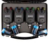 Set 4 Avertizori Pescuit Hakuyo, Volum/Ton Reglabil, LED, Mufa Swinger, Cutie Transport