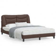 vidaXL Cadru de pat cu lumini LED, maro, 120x200 cm, piele ecologică