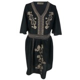 Rochie traditionala dama R, negru/bej , marimea S