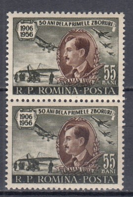 ROMANIA 1956 LP 411 - 50 DE ANI DE LA PRIMUL ZBOR AL LUI TRAIAN VUIA PERECHE MNH foto