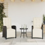 Set 2 Scaune Gradina Rabatabile vidaXL, Poliratan Negru, Spatar/Suport Picioare Ajustabile, Perne Incluse, Rezistent UV