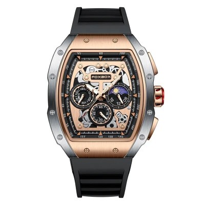 Ceas barbatesc de mana Fox Box Luxury Fashion Casual Cronograf Quartz Silicon foto