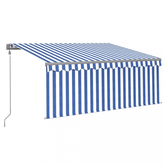 Copertina retractabila automat cu stor, albastru&amp;alb, 3,5x2,5 m