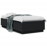 Cadru de pat cu LED, negru, 75x190 cm, lemn prelucrat GartenMobel Dekor, vidaXL