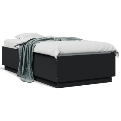 vidaXL Cadru de pat cu LED, negru, 75x190 cm, lemn prelucrat foto
