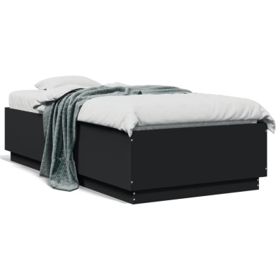 Gossi cadru de pat cu lumini led, negru, 90x190 cm, lemn prelucrat foto