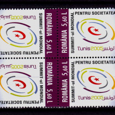 RO 2005 LP 1696a,"Summit-ul Soc. Info. Tunis ", bloc 4,tip 2, tete-beche, MNH